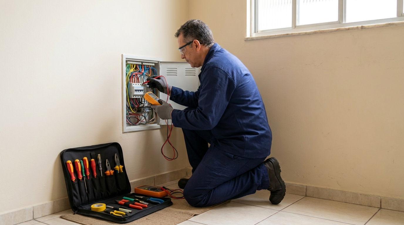 Eletricista atendendo em residência em Canoas‑RS